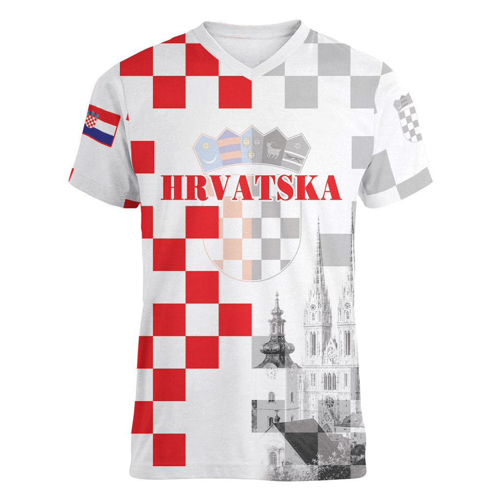 Personalized Croatia Hrvatska Women V-Neck T-Shirt National Day 2026 White Version