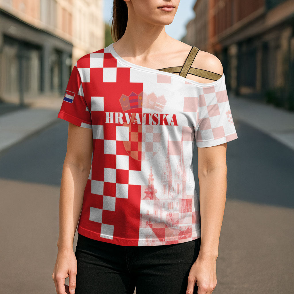 Personalized Croatia Hrvatska Cross Shoulder Shirt National Day 2026 Red Version