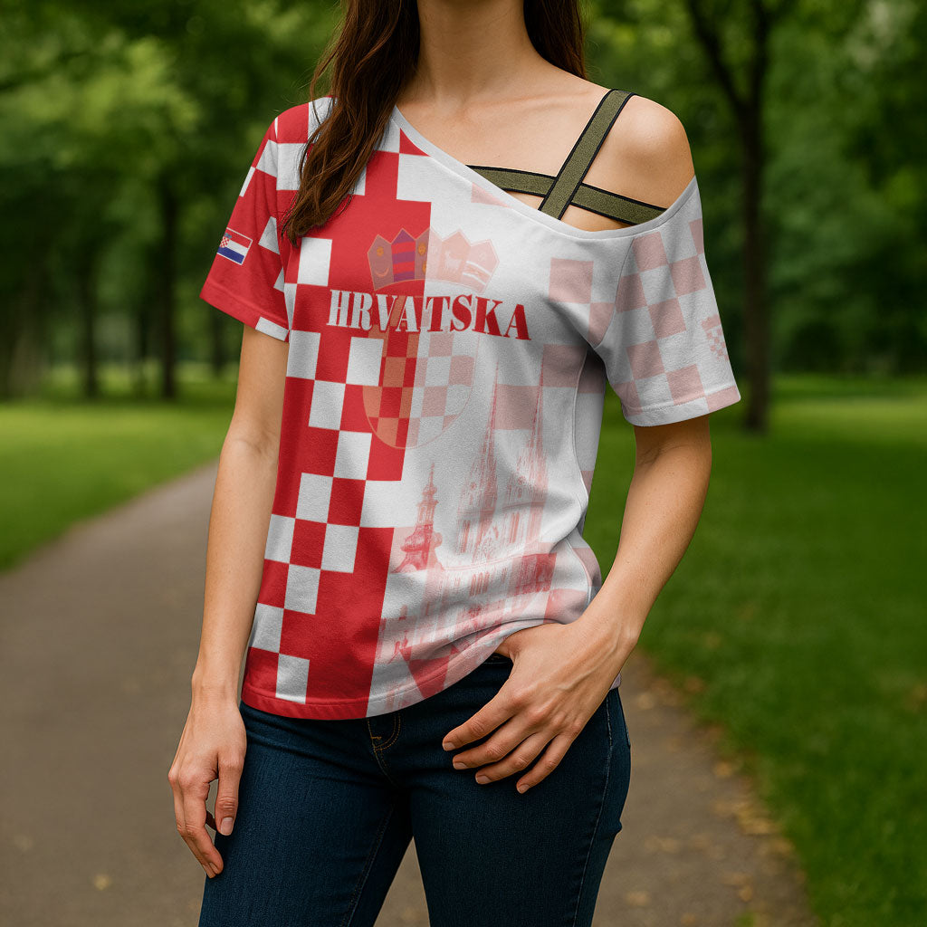 Personalized Croatia Hrvatska Cross Shoulder Shirt National Day 2026 Red Version