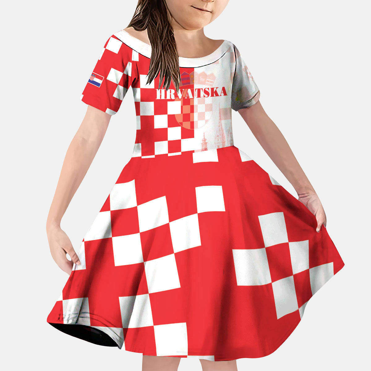 Personalized Croatia Hrvatska Kid Short Sleeve Dress National Day 2026 Red Version