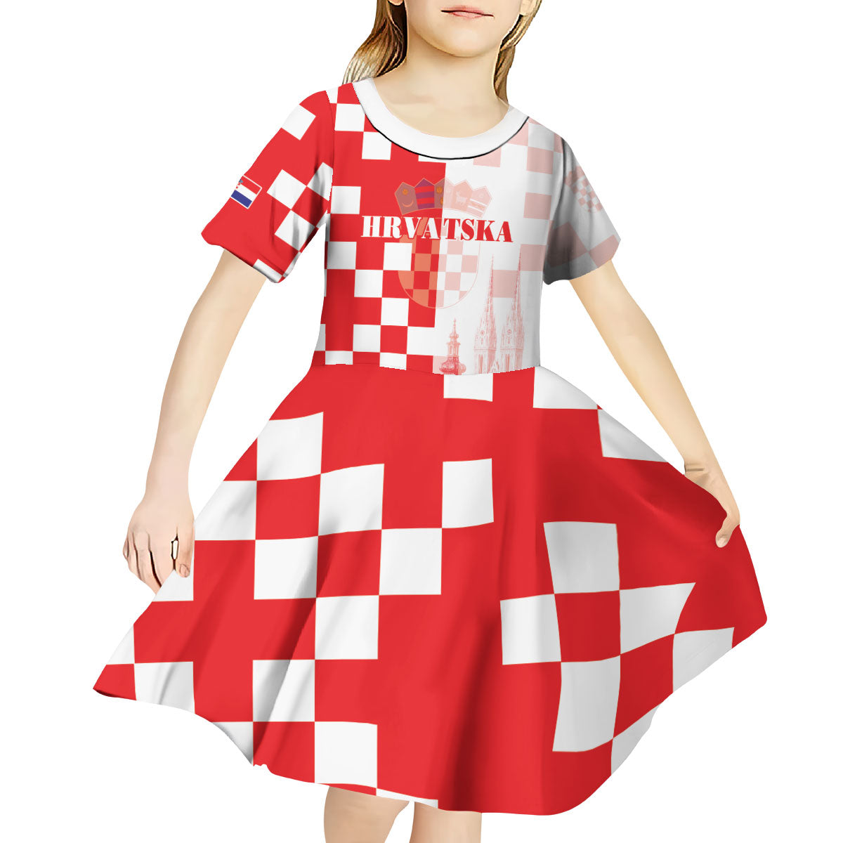Personalized Croatia Hrvatska Kid Short Sleeve Dress National Day 2026 Red Version