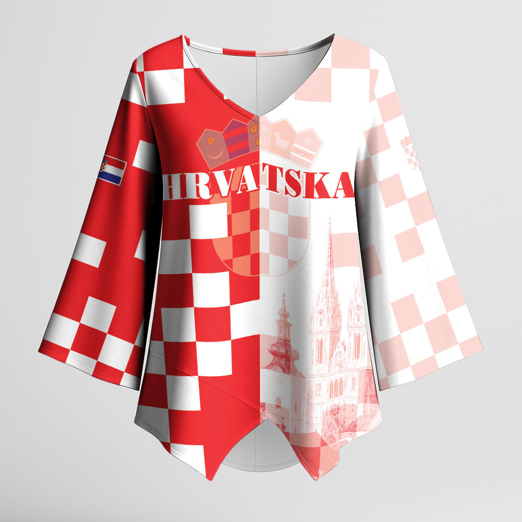 Personalized Croatia Hrvatska Kimono Sleeve Blouse National Day 2026 Red Version