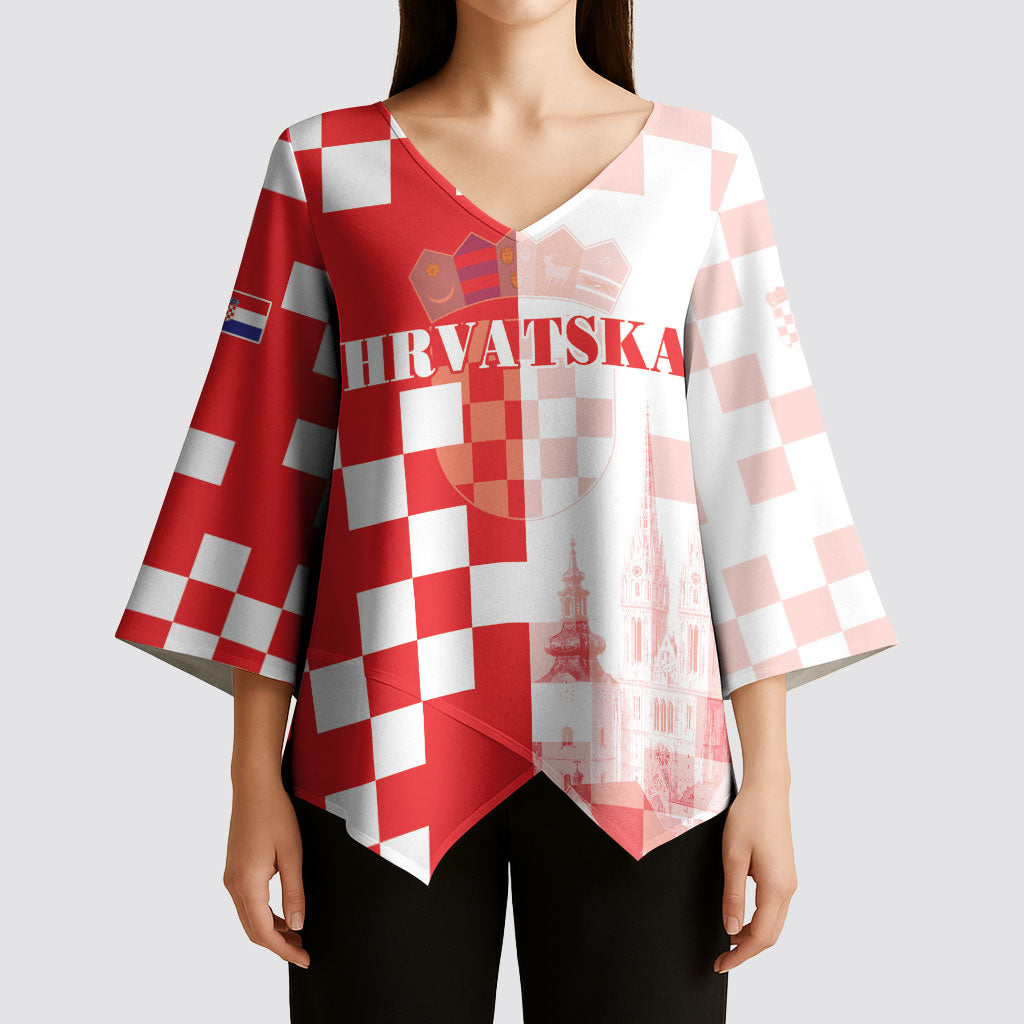 Personalized Croatia Hrvatska Kimono Sleeve Blouse National Day 2026 Red Version
