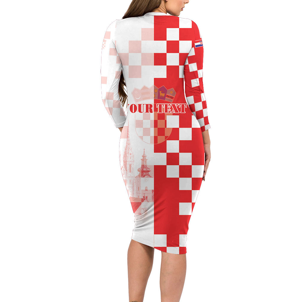 Personalized Croatia Hrvatska Long Sleeve Bodycon Dress National Day 2026 Red Version