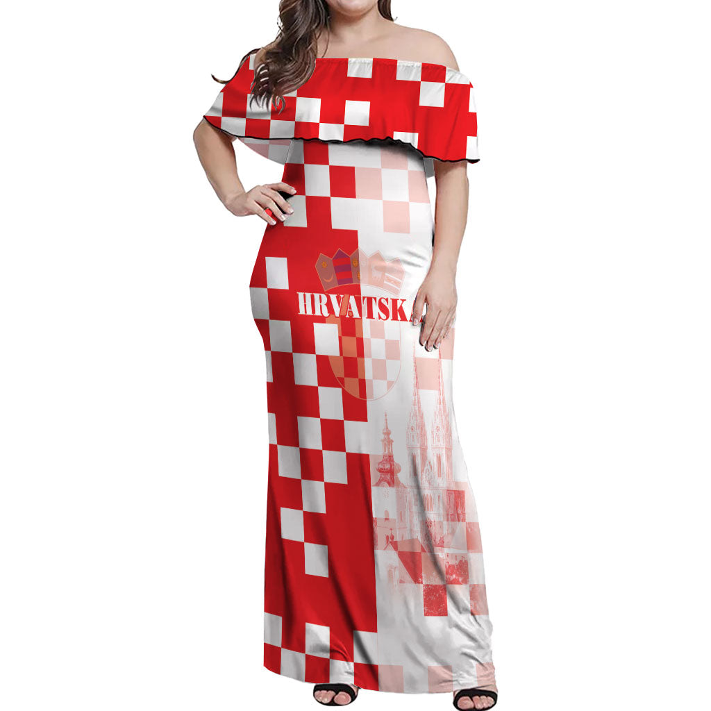 Personalized Croatia Hrvatska Off Shoulder Maxi Dress National Day 2026 Red Version