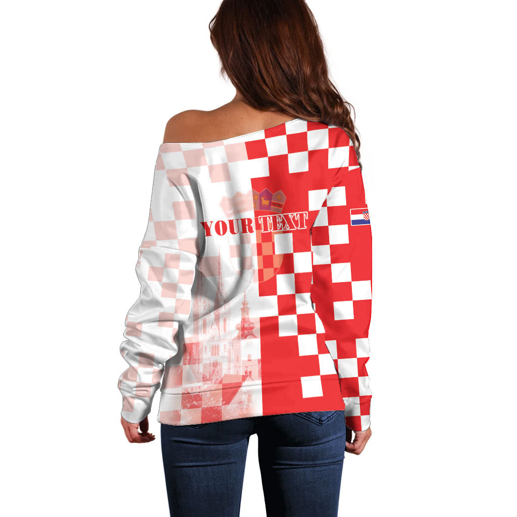 Personalized Croatia Hrvatska Off Shoulder Sweater National Day 2026 Red Version