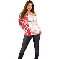 Personalized Croatia Hrvatska Off Shoulder Sweater National Day 2026 Red Version