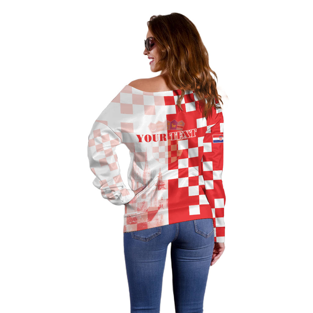 Personalized Croatia Hrvatska Off Shoulder Sweater National Day 2026 Red Version