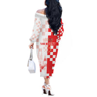 Personalized Croatia Hrvatska Off The Shoulder Long Sleeve Dress National Day 2026 Red Version