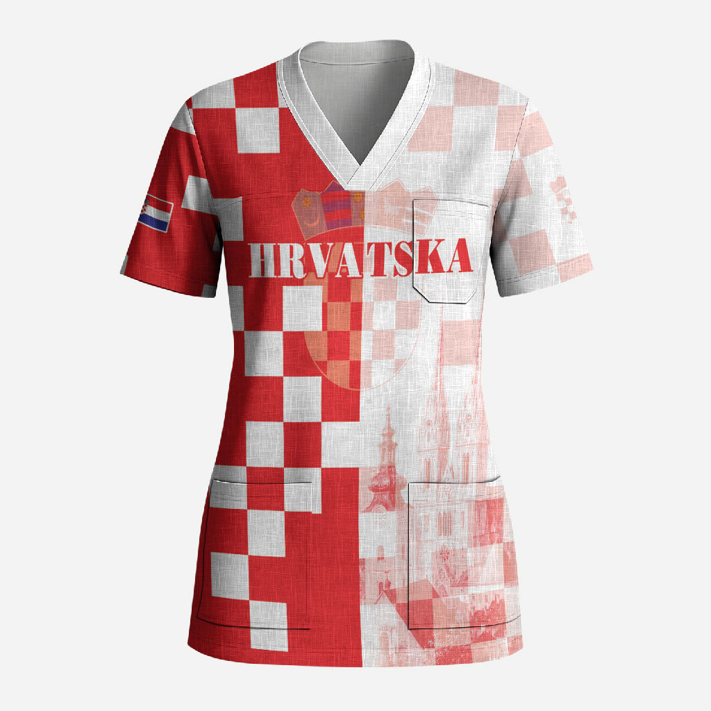 Personalized Croatia Hrvatska Scrub Top National Day 2026 Red Version