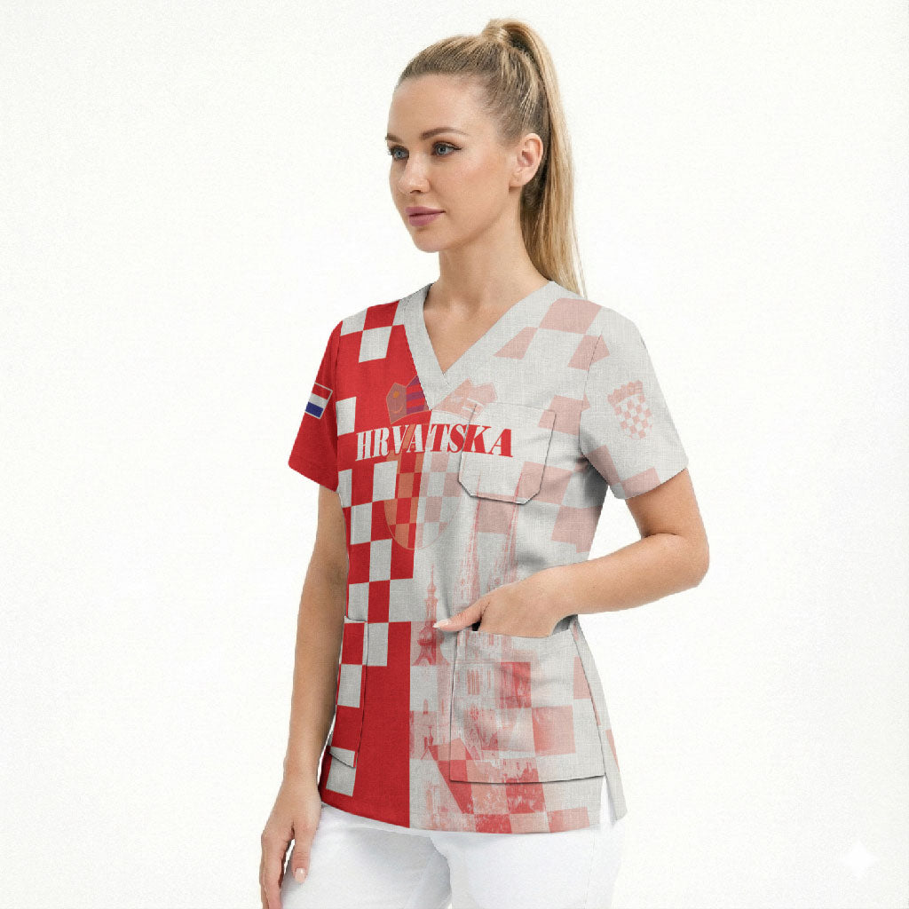 Personalized Croatia Hrvatska Scrub Top National Day 2026 Red Version