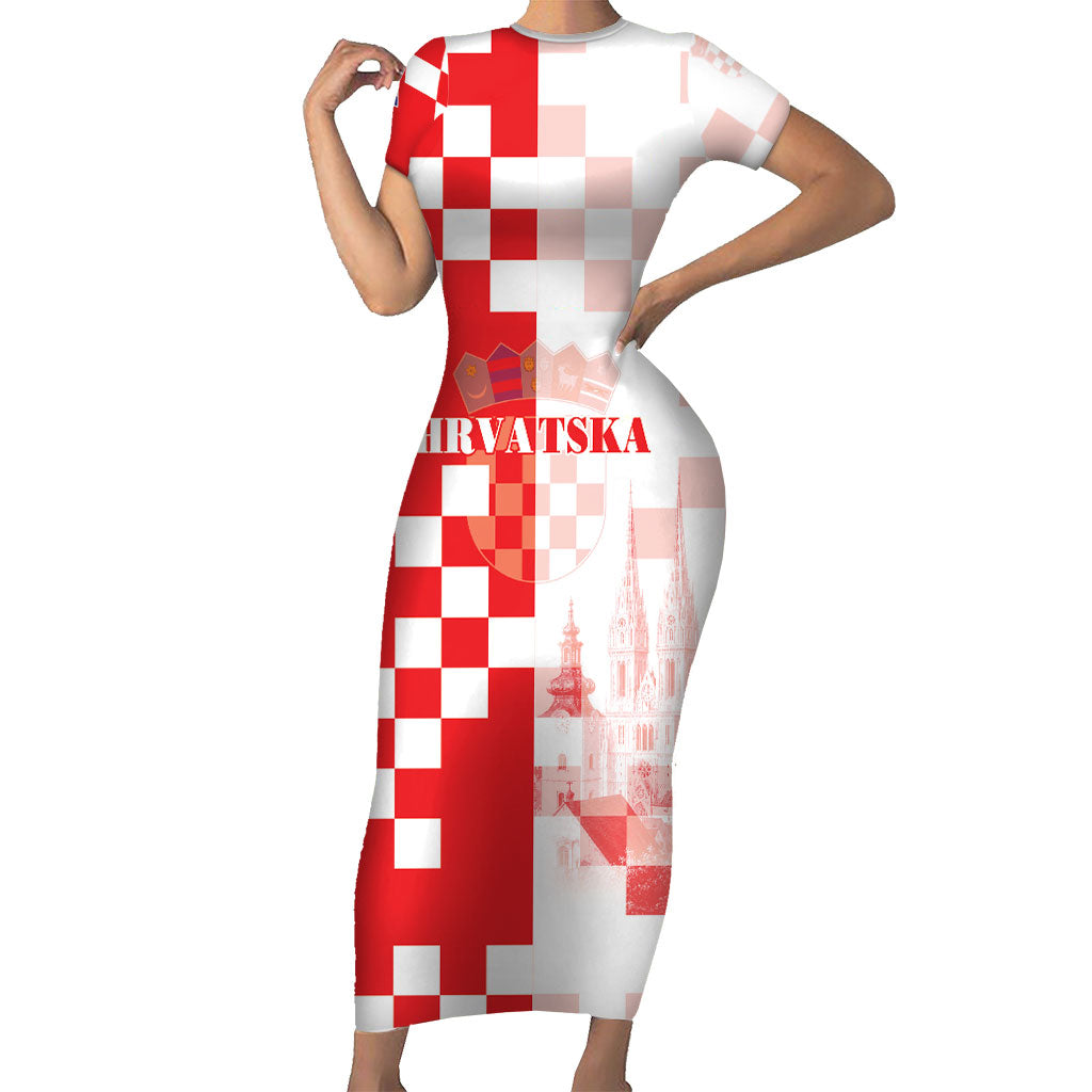 Personalized Croatia Hrvatska Short Sleeve Bodycon Dress National Day 2026 Red Version