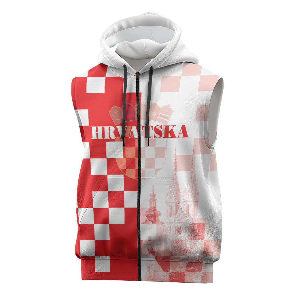 Personalized Croatia Hrvatska Sleeveless Zip Hoodie National Day 2026 Red Version