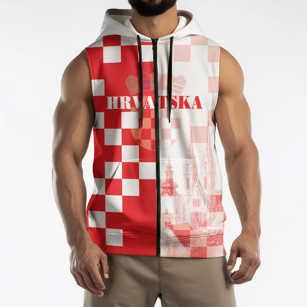 Personalized Croatia Hrvatska Sleeveless Zip Hoodie National Day 2026 Red Version