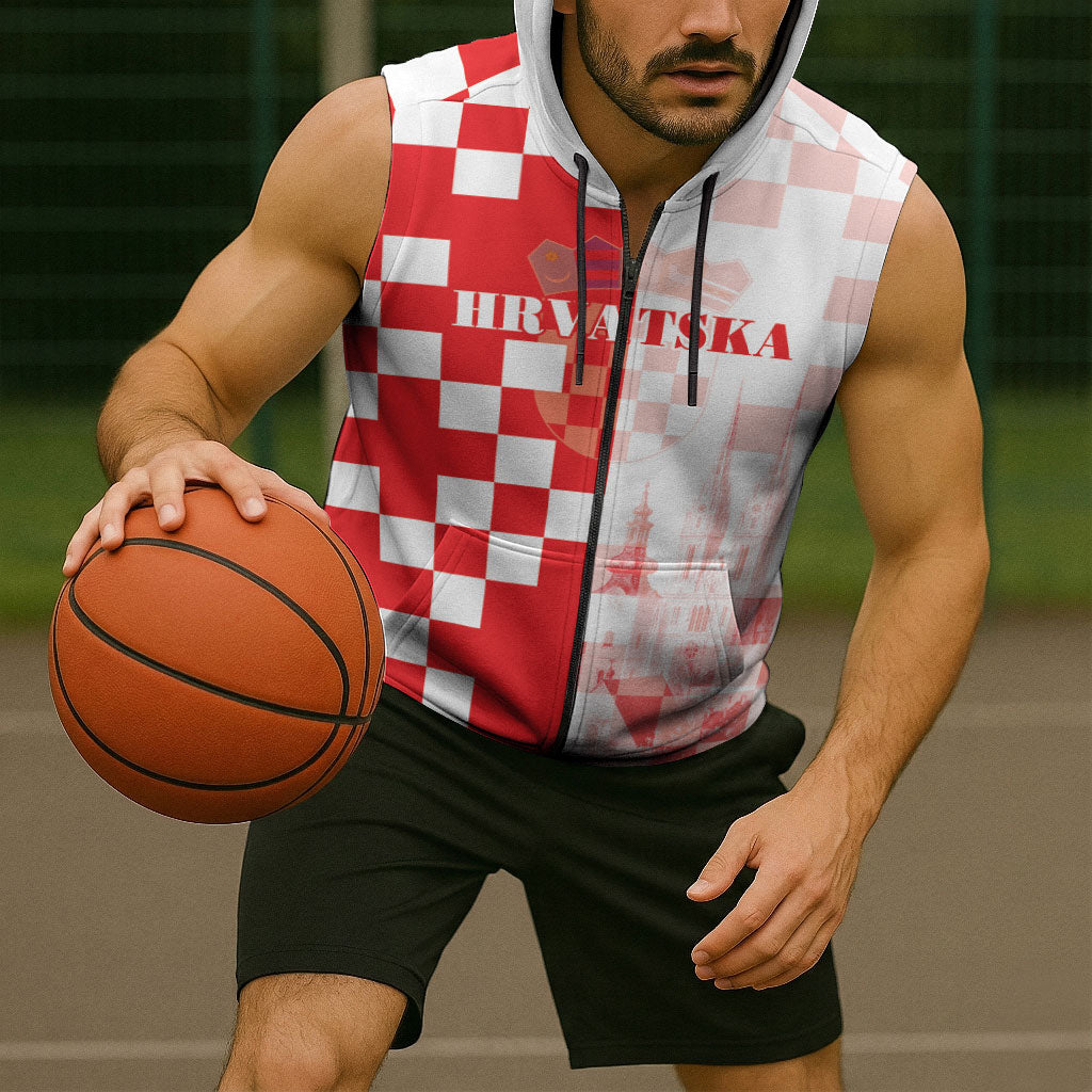 Personalized Croatia Hrvatska Sleeveless Zip Hoodie National Day 2026 Red Version