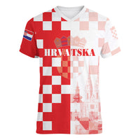 Personalized Croatia Hrvatska Women V-Neck T-Shirt National Day 2026 Red Version