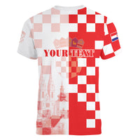 Personalized Croatia Hrvatska Women V-Neck T-Shirt National Day 2026 Red Version