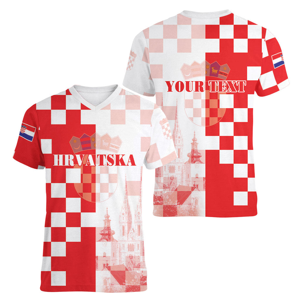 Personalized Croatia Hrvatska Women V-Neck T-Shirt National Day 2026 Red Version