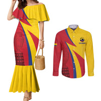 Custom Colombia 2024 Football Couples Matching Mermaid Dress and Long Sleeve Button Shirt Go Champions Los Cafeteros