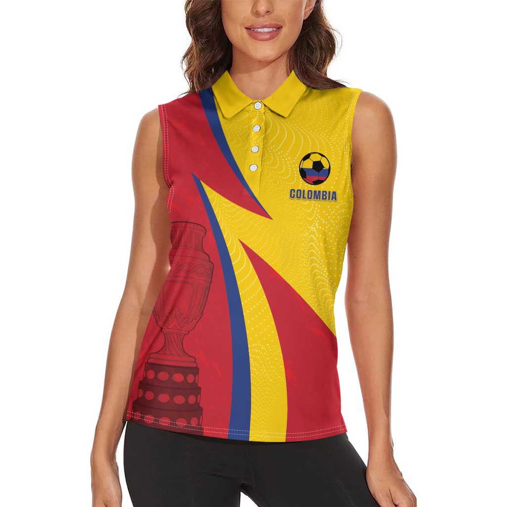 Custom Colombia 2024 Football Women Sleeveless Polo Shirt Go Champions Los Cafeteros LT05 - Wonder Print Shop