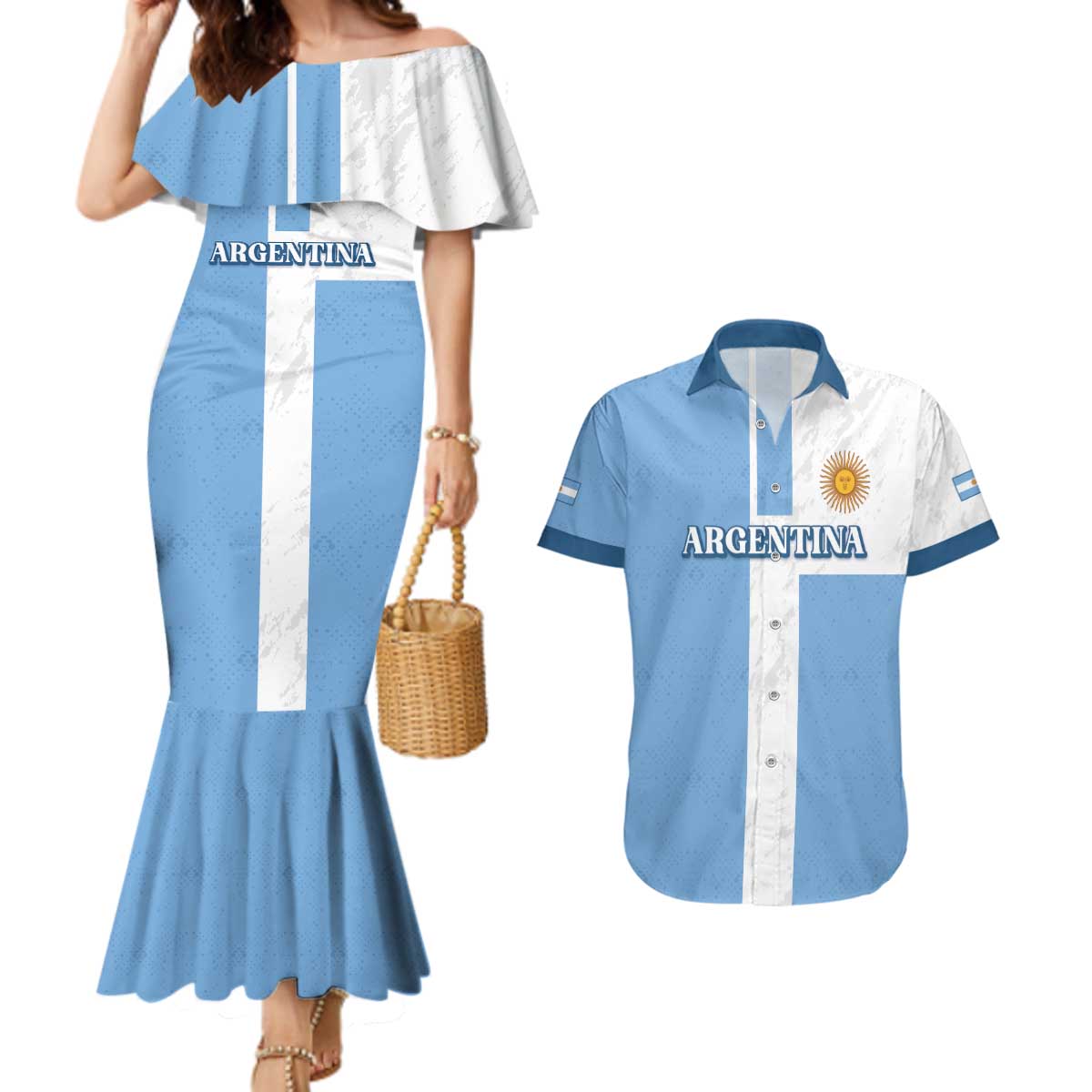 Custom Argentina 2024 Football Couples Matching Mermaid Dress and Hawaiian Shirt Sport Style LT05 - Wonder Print Shop