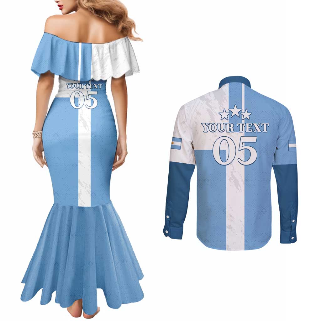 Custom Argentina 2024 Football Couples Matching Mermaid Dress and Long Sleeve Button Shirt Sport Style