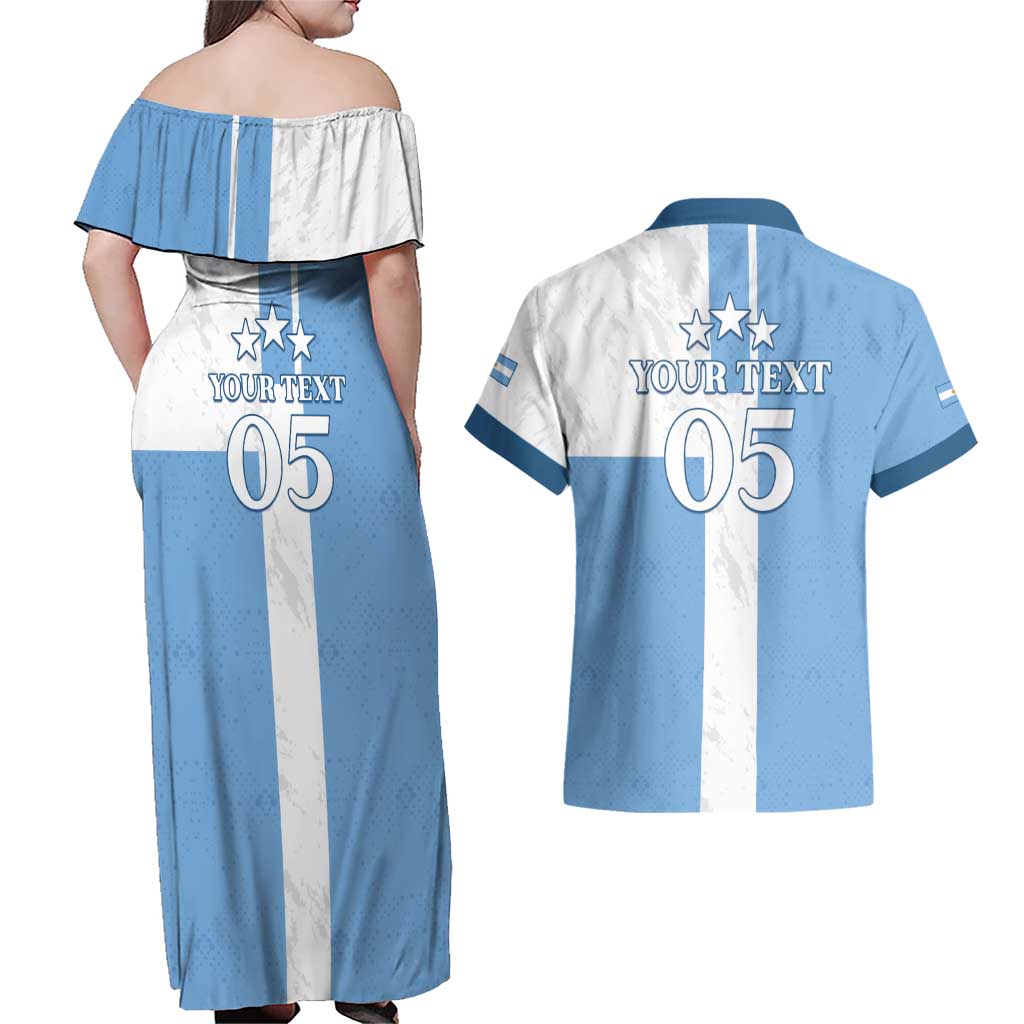 Custom Argentina 2024 Football Couples Matching Off Shoulder Maxi Dress and Hawaiian Shirt Sport Style LT05 - Wonder Print Shop