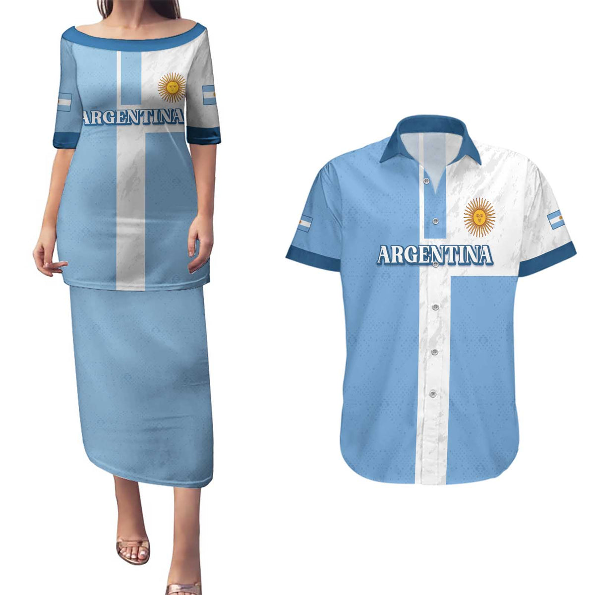 Custom Argentina 2024 Football Couples Matching Puletasi and Hawaiian Shirt Sport Style LT05 - Wonder Print Shop