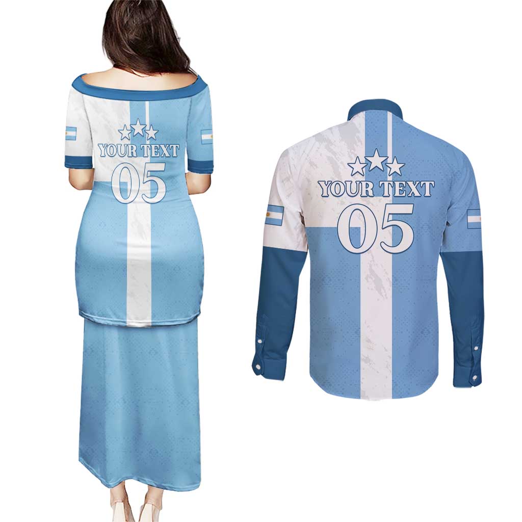 Custom Argentina 2024 Football Couples Matching Puletasi and Long Sleeve Button Shirt Sport Style LT05 - Wonder Print Shop