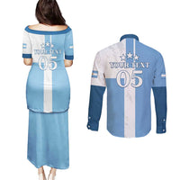 Custom Argentina 2024 Football Couples Matching Puletasi and Long Sleeve Button Shirt Sport Style LT05 - Wonder Print Shop