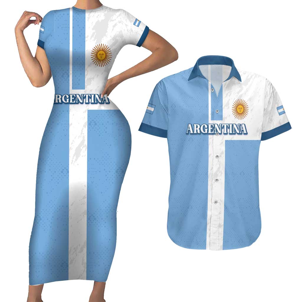 Custom Argentina 2024 Football Couples Matching Short Sleeve Bodycon Dress and Hawaiian Shirt Sport Style LT05 - Wonder Print Shop