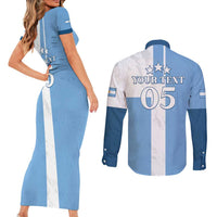 Custom Argentina 2024 Football Couples Matching Short Sleeve Bodycon Dress and Long Sleeve Button Shirt Sport Style LT05 - Wonder Print Shop
