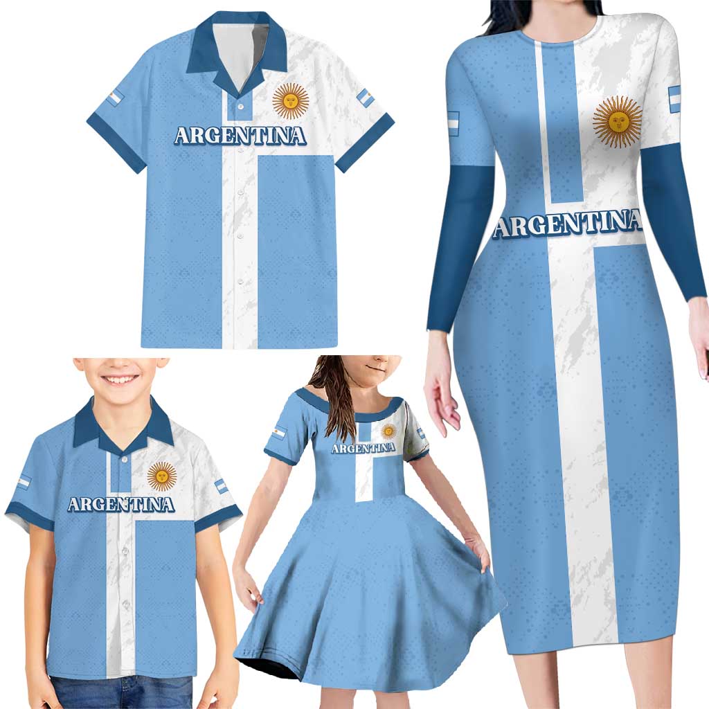 Custom Argentina 2024 Football Family Matching Long Sleeve Bodycon Dress and Hawaiian Shirt Sport Style LT05 - Wonder Print Shop