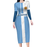 Custom Argentina 2024 Football Family Matching Long Sleeve Bodycon Dress and Hawaiian Shirt Sport Style LT05 - Wonder Print Shop