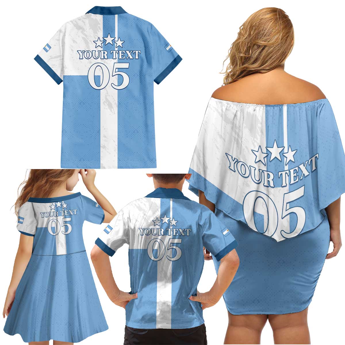 Custom Argentina 2024 Football Family Matching Off Shoulder Short Dress and Hawaiian Shirt Sport Style LT05 - Wonder Print Shop