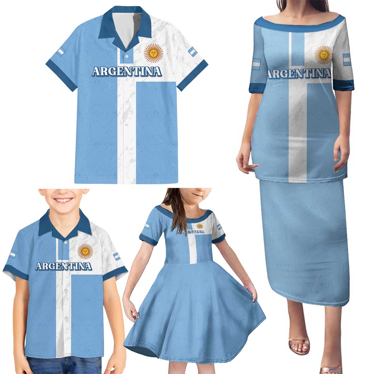 Custom Argentina 2024 Football Family Matching Puletasi and Hawaiian Shirt Sport Style LT05 - Wonder Print Shop