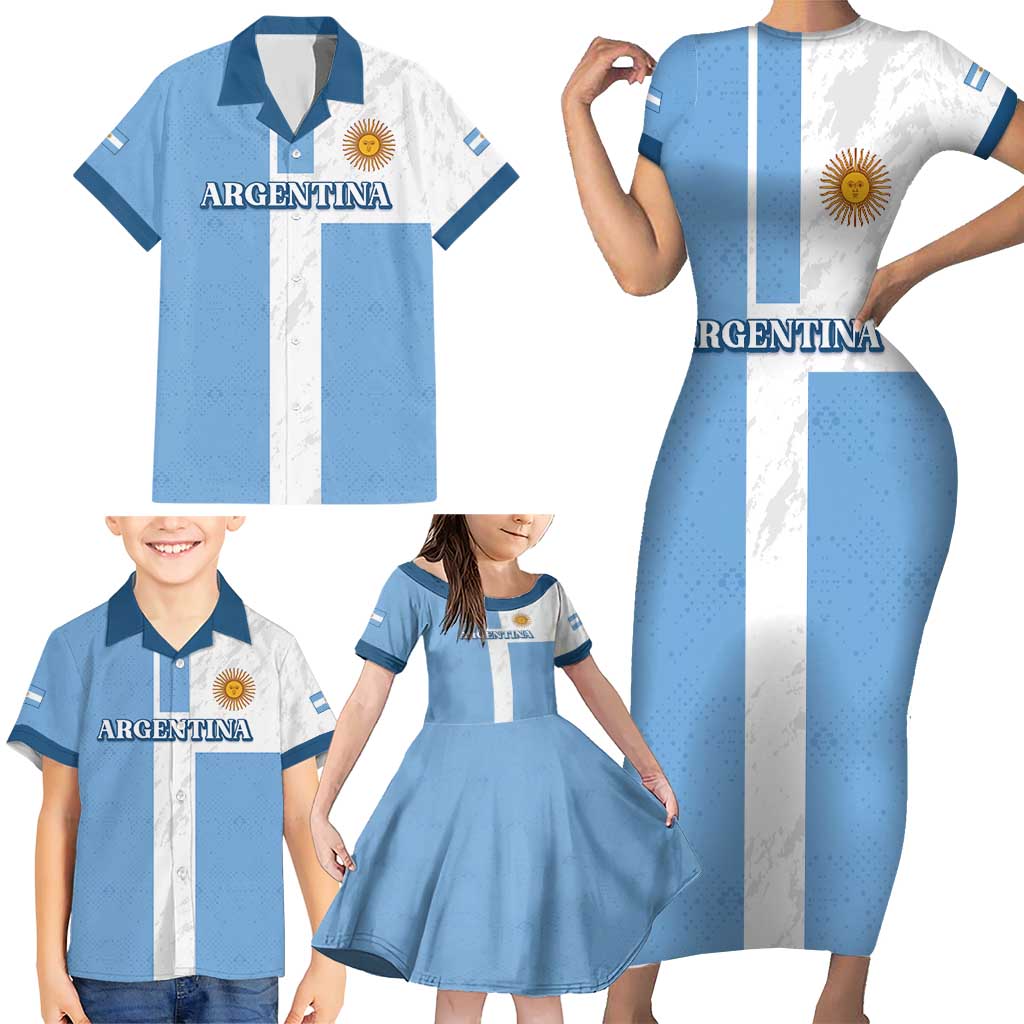 Custom Argentina 2024 Football Family Matching Short Sleeve Bodycon Dress and Hawaiian Shirt Sport Style LT05 - Wonder Print Shop