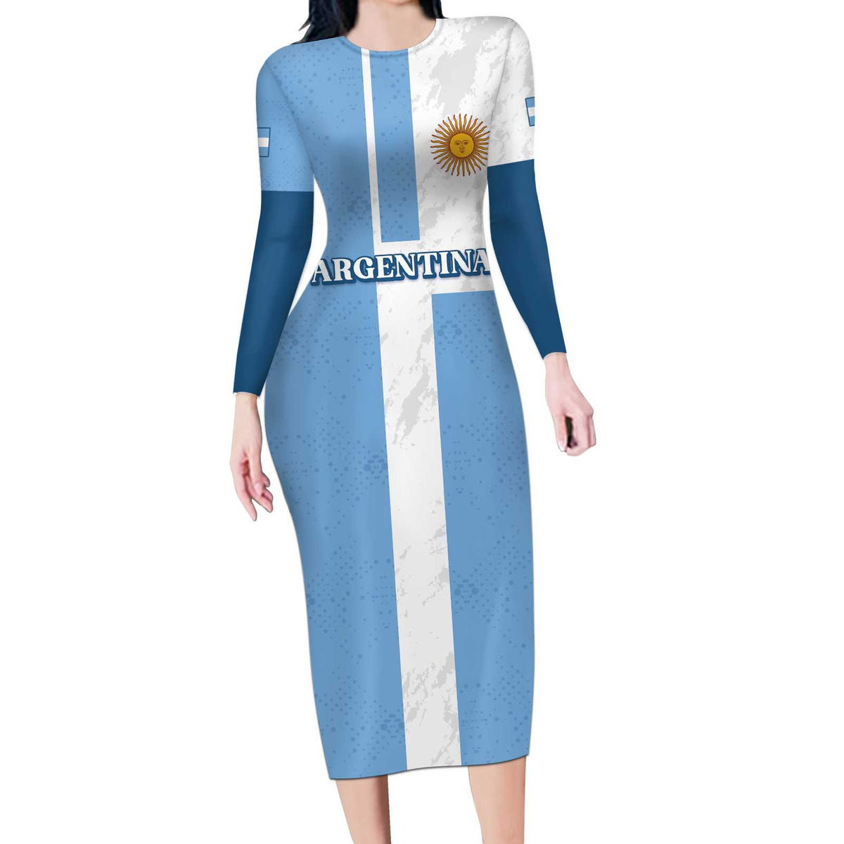 Custom Argentina 2024 Football Long Sleeve Bodycon Dress Sport Style LT05 - Wonder Print Shop