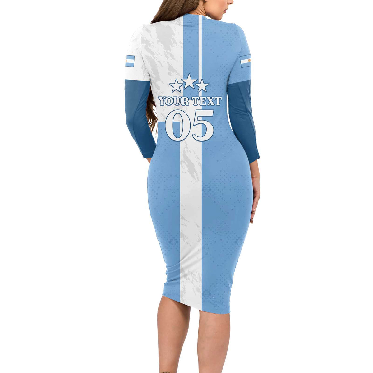 Custom Argentina 2024 Football Long Sleeve Bodycon Dress Sport Style LT05 - Wonder Print Shop