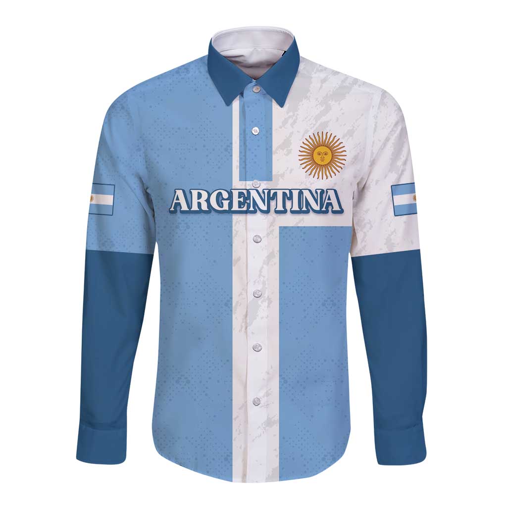 Custom Argentina 2024 Football Long Sleeve Button Shirt Sport Style LT05 - Wonder Print Shop