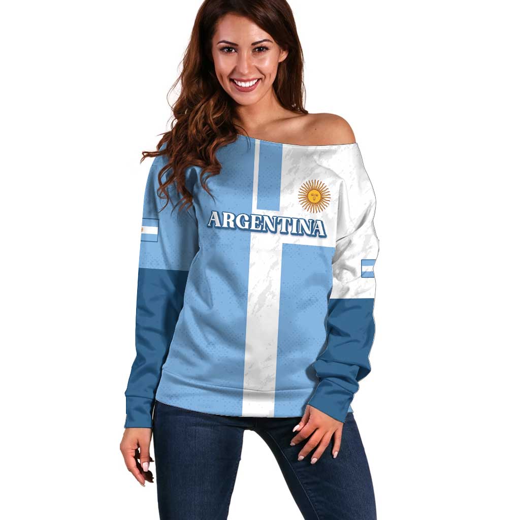 Custom Argentina 2024 Football Off Shoulder Sweater Sport Style LT05 - Wonder Print Shop