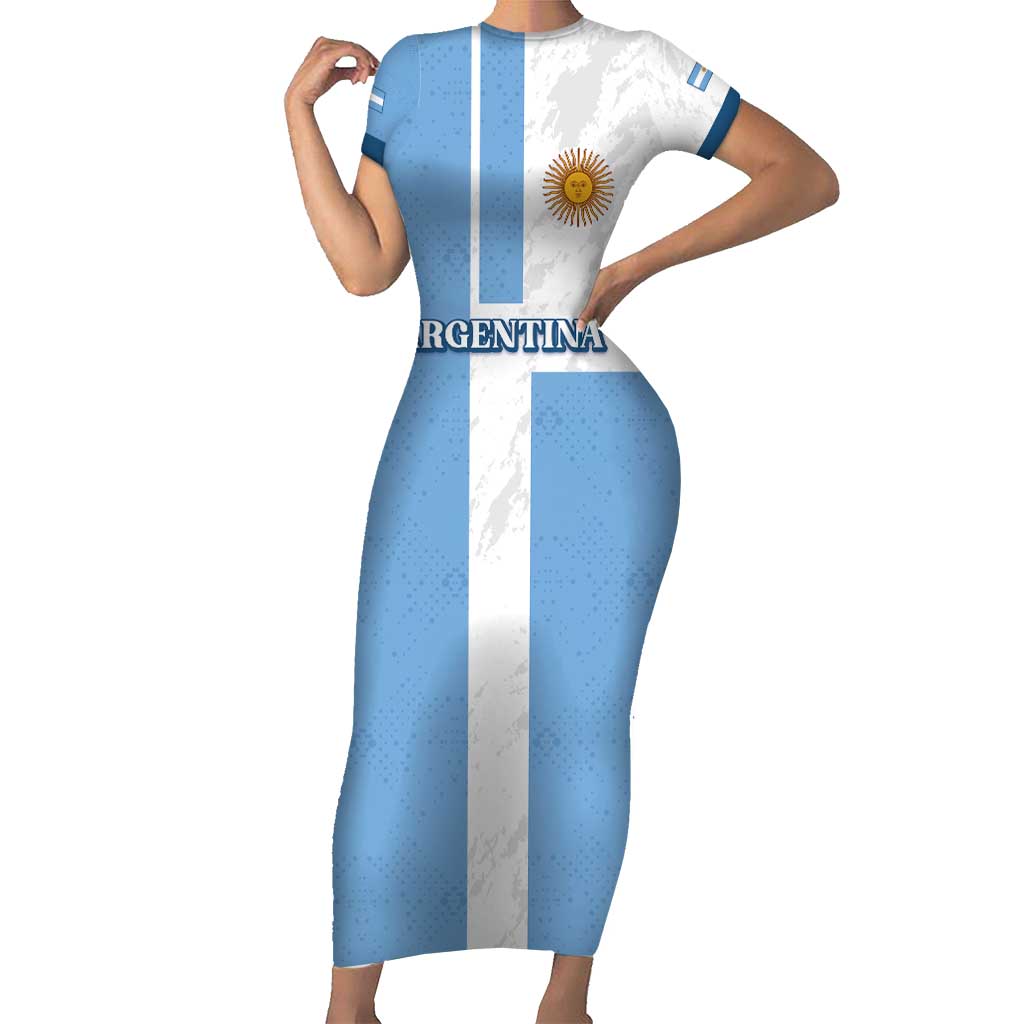 Custom Argentina 2024 Football Short Sleeve Bodycon Dress Sport Style LT05 - Wonder Print Shop