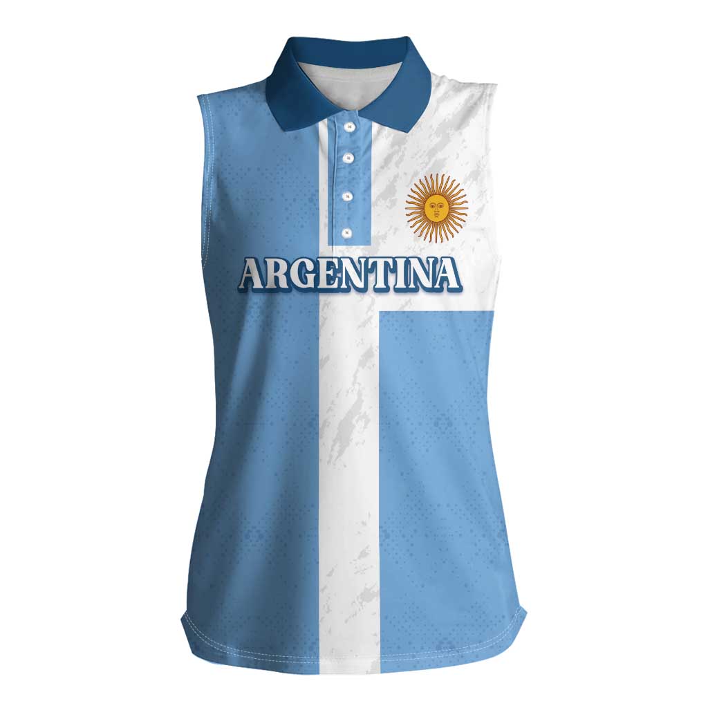Custom Argentina 2024 Football Women Sleeveless Polo Shirt Sport Style LT05 - Wonder Print Shop