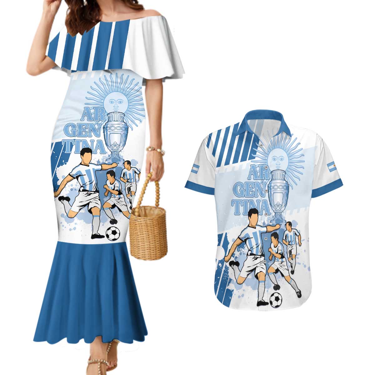 Custom Argentina 2024 Football Couples Matching Mermaid Dress and Hawaiian Shirt Go Champions La Albiceleste LT05 - Wonder Print Shop