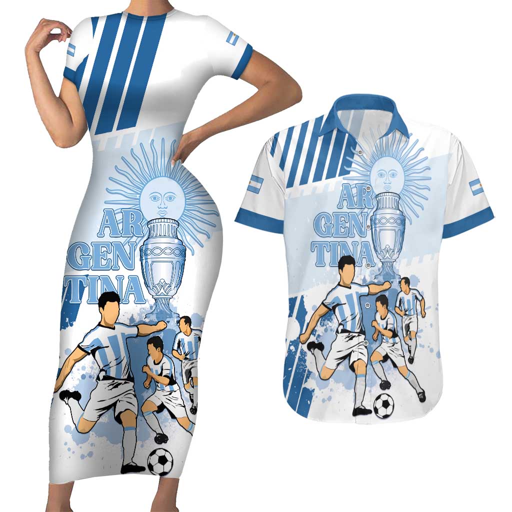 Custom Argentina 2024 Football Couples Matching Short Sleeve Bodycon Dress and Hawaiian Shirt Go Champions La Albiceleste LT05 - Wonder Print Shop