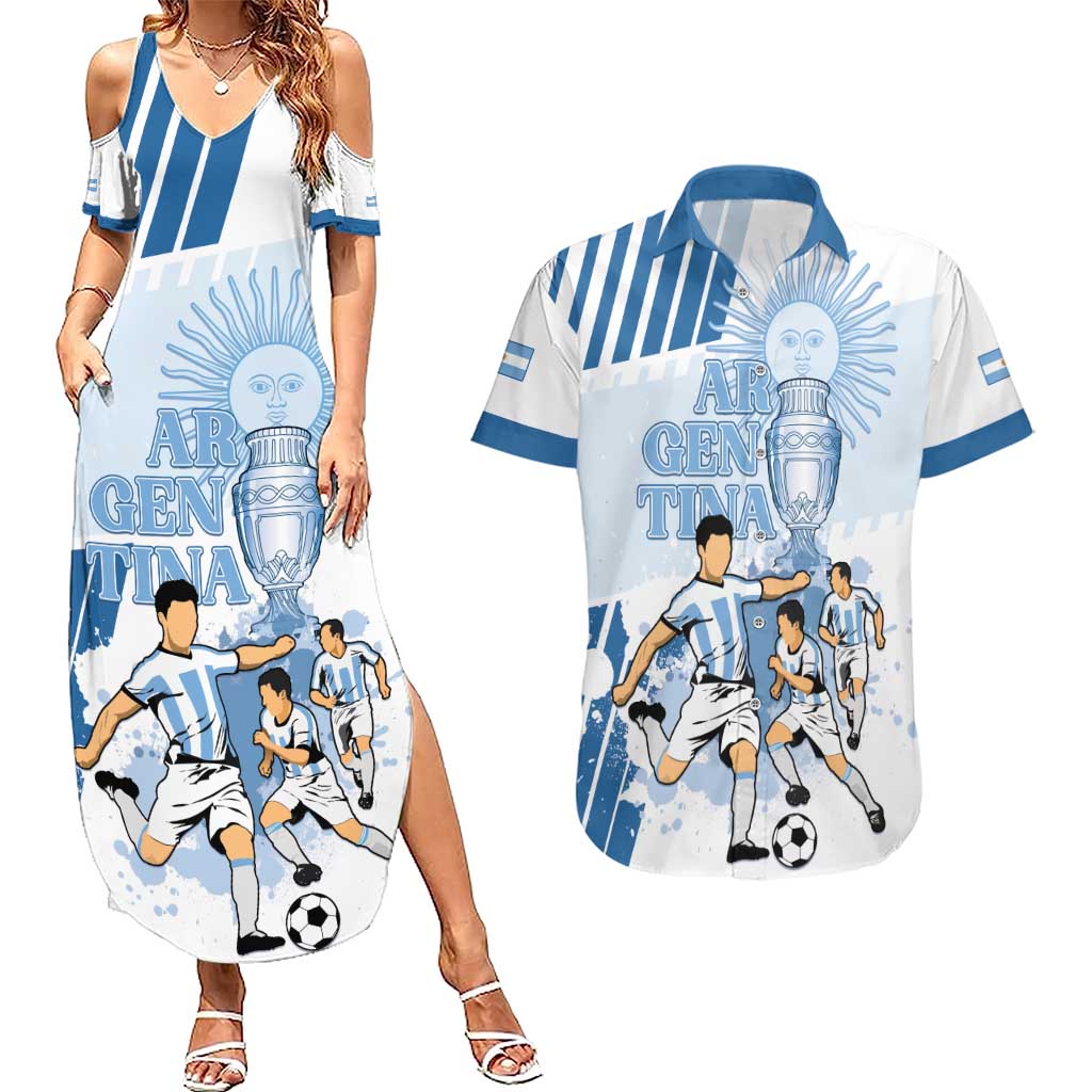 Custom Argentina 2024 Football Couples Matching Summer Maxi Dress and Hawaiian Shirt Go Champions La Albiceleste LT05 - Wonder Print Shop