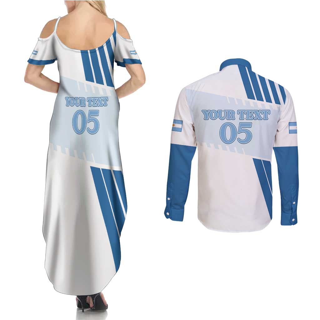 Custom Argentina 2024 Football Couples Matching Summer Maxi Dress and Long Sleeve Button Shirt Go Champions La Albiceleste LT05 - Wonder Print Shop