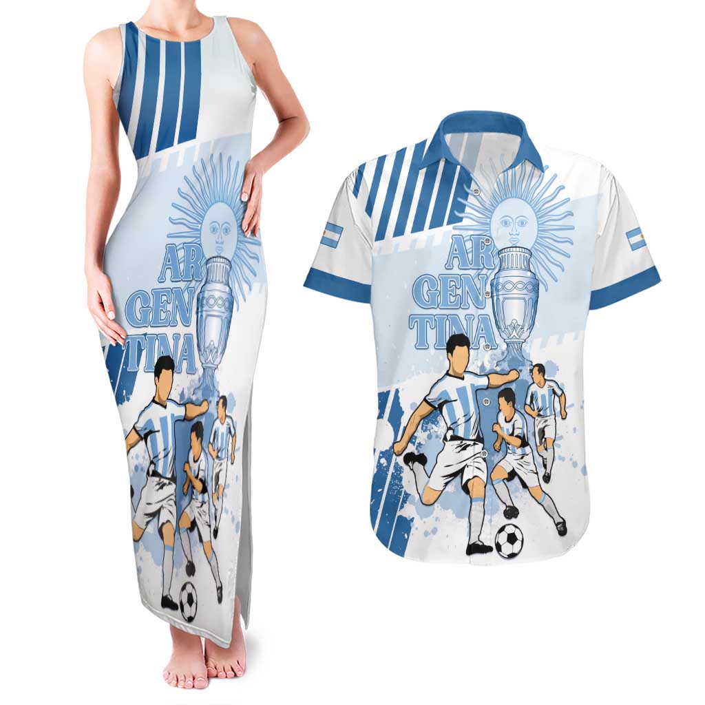 Custom Argentina 2024 Football Couples Matching Tank Maxi Dress and Hawaiian Shirt Go Champions La Albiceleste LT05 - Wonder Print Shop