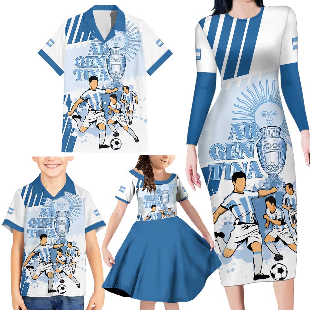 Custom Argentina 2024 Football Family Matching Long Sleeve Bodycon Dress and Hawaiian Shirt Go Champions La Albiceleste LT05 - Wonder Print Shop