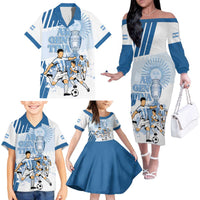 Custom Argentina 2024 Football Family Matching Off The Shoulder Long Sleeve Dress and Hawaiian Shirt Go Champions La Albiceleste LT05 - Wonder Print Shop